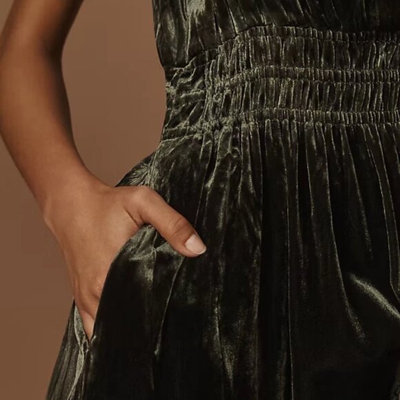 New Anthropologie The Somerset Maxi Dress: Velvet Edition Dark Green L - Picture 4 of 7